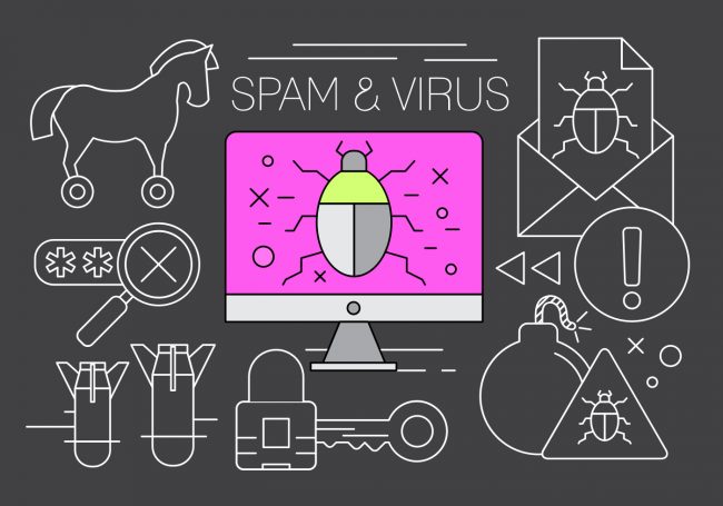 Cyber attacks Spam Virus Threat cyber attacks, spam, virus, malware, threat, computer with virus