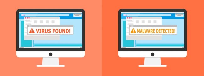 warning cyber attack, malware, virus, spam, computer with warning