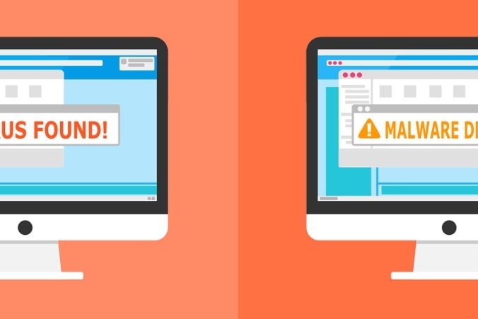 warning cyber attack, malware, virus, spam, computer with warning